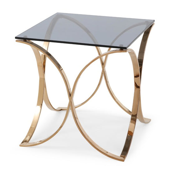 Reklaw Modern Smoked Glass & Rosegold End Table