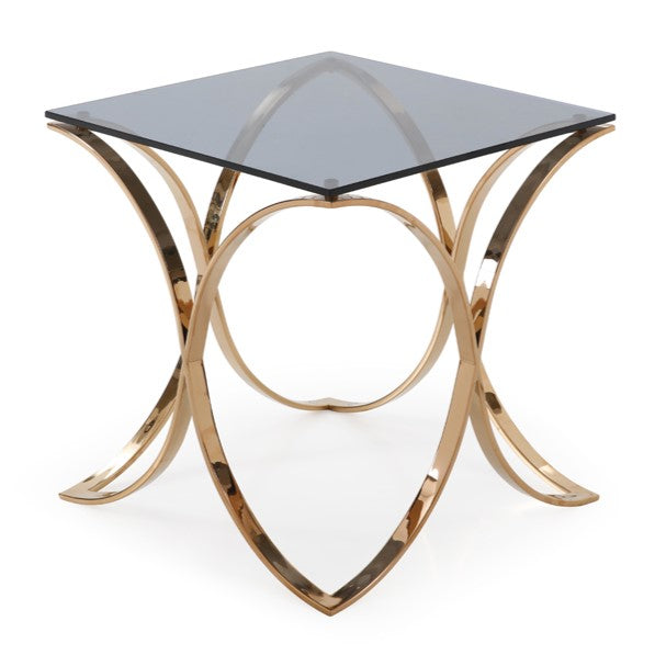 Reklaw Modern Smoked Glass & Rosegold End Table - image 2