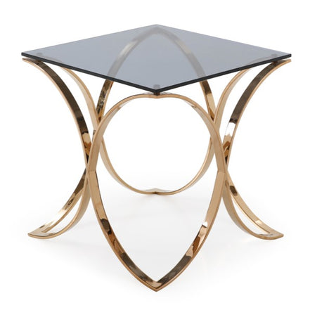 Reklaw Modern Smoked Glass & Rosegold End Table - image 2