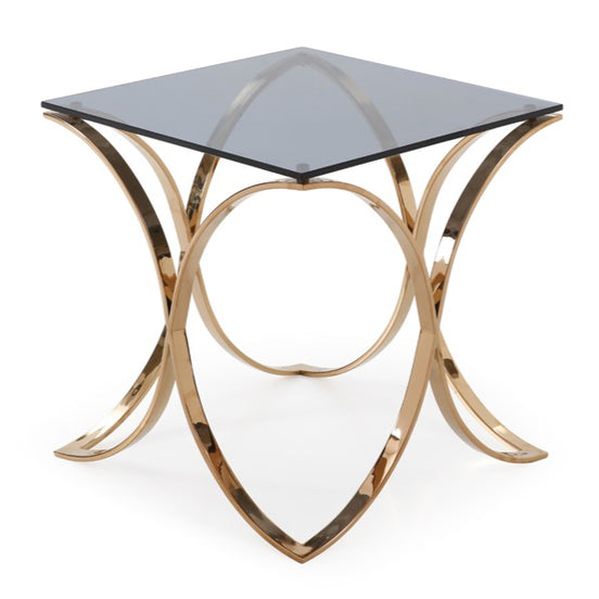 Reklaw Modern Smoked Glass & Rosegold End Table - image 2