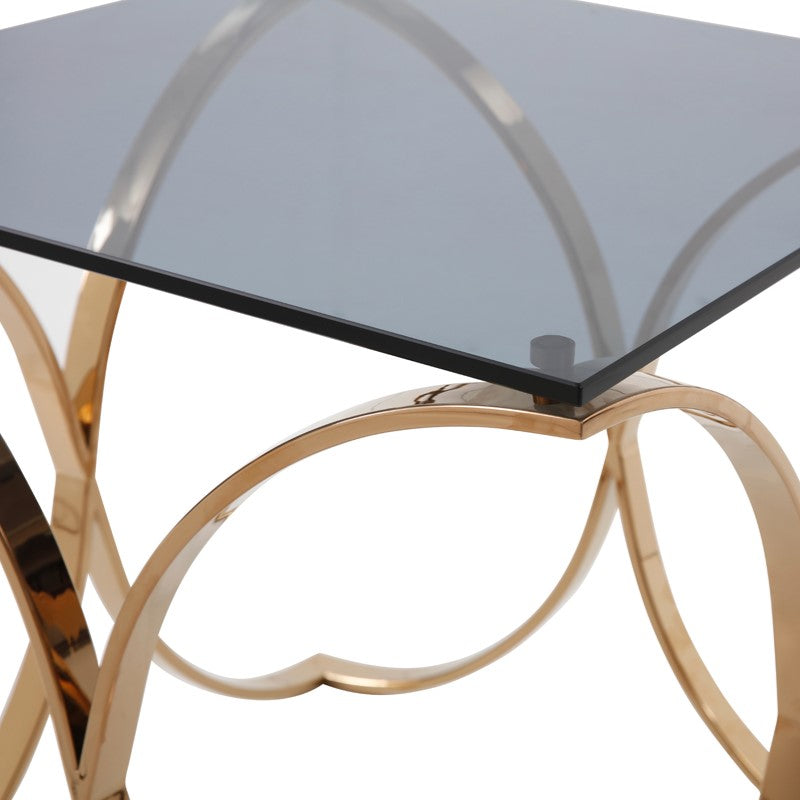 Reklaw Modern Smoked Glass & Rosegold End Table - image 4