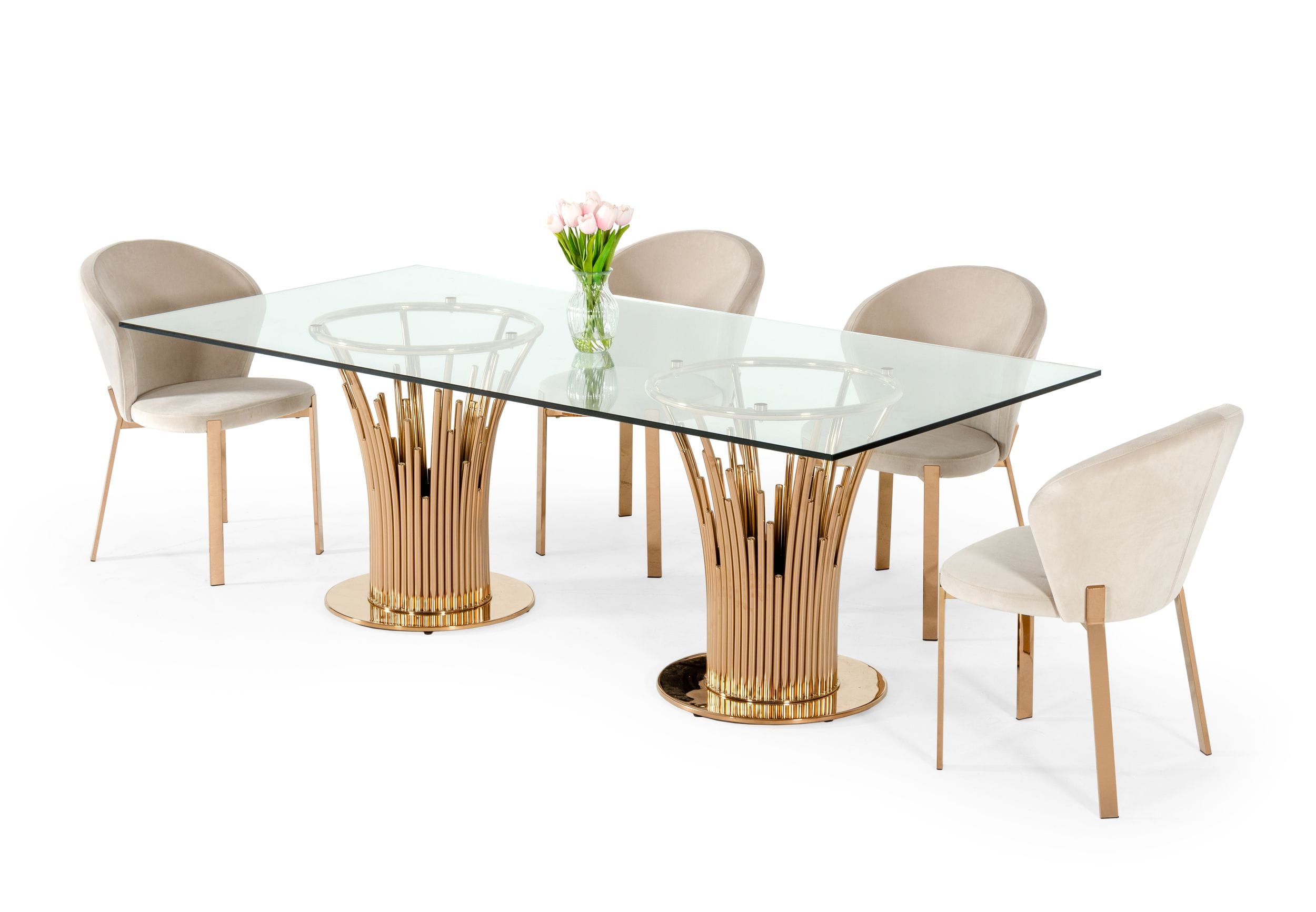 Paxton Modern Glass & Rosegold Dining Table - image 4