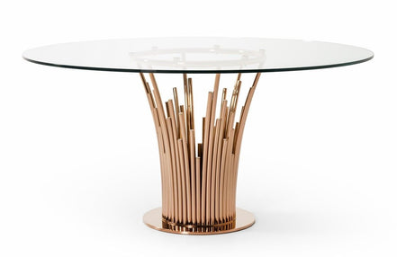 Paxton Modern Round Glass & Rosegold Dining Table - image 5