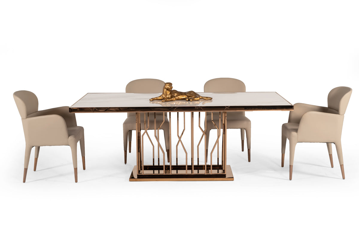 Marston Modern White Marble & Rosegold Dining Table - image 3