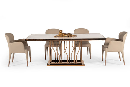 Marston Modern White Marble & Rosegold Dining Table - image 3