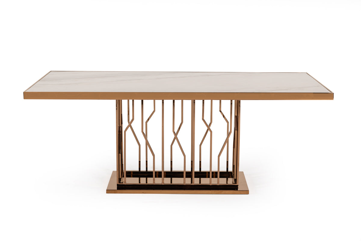 Marston Modern White Marble & Rosegold Dining Table - image 2