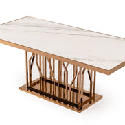 Marston Modern White Marble & Rosegold Dining Table - image 4