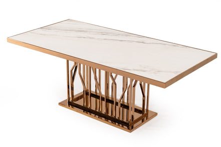 Marston Modern White Marble & Rosegold Dining Table - image 4
