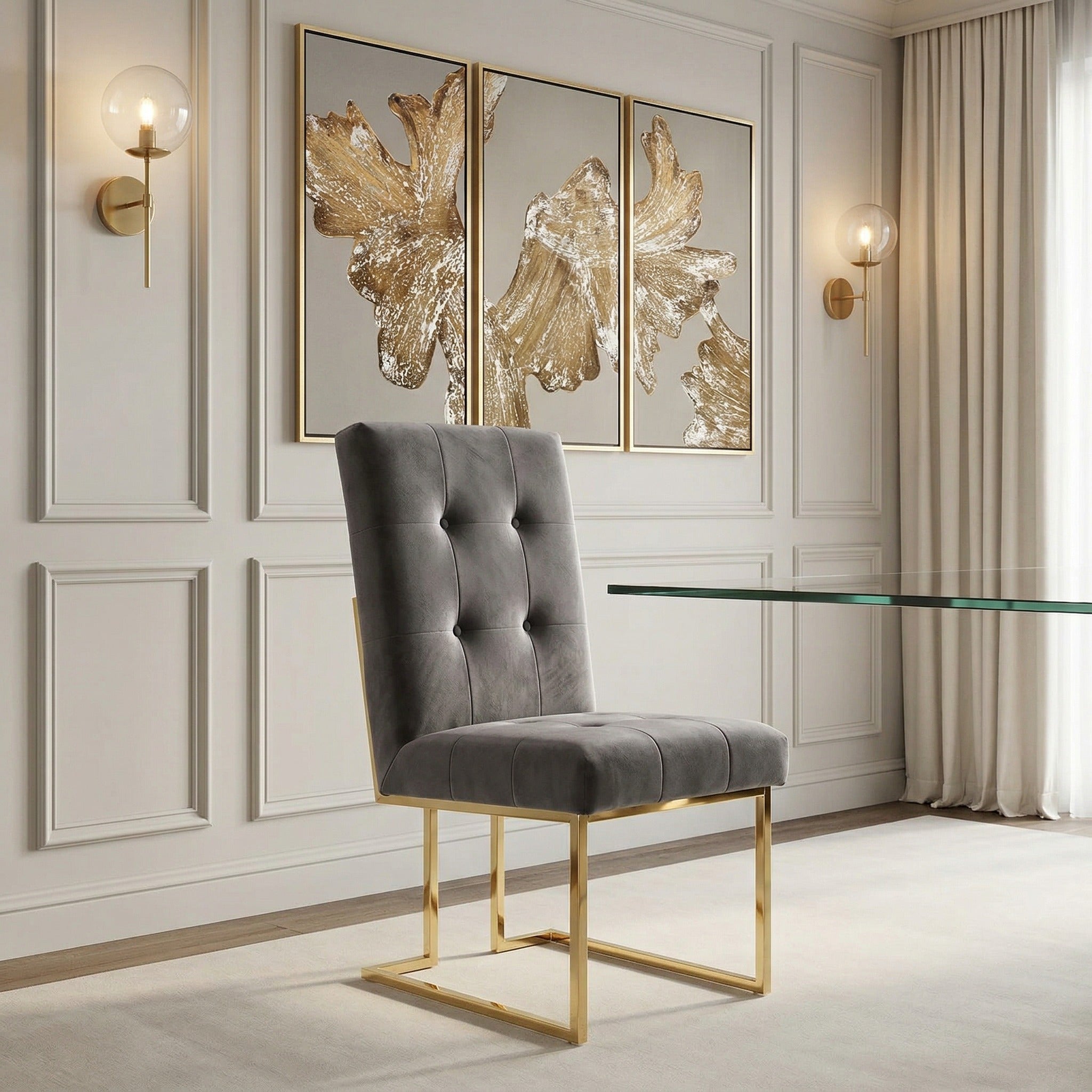 Legend Modern Grey Fabric & Gold Dining Chair (Set of 2) - image 5