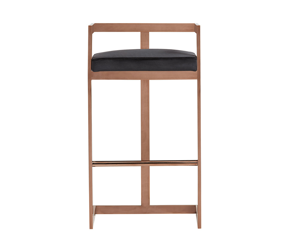 Halifax Modern Black Velvet & Rosegold Bar Stool - image 2