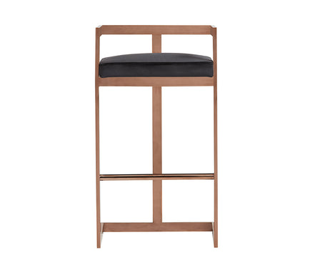 Halifax Modern Black Velvet & Rosegold Bar Stool - image 2