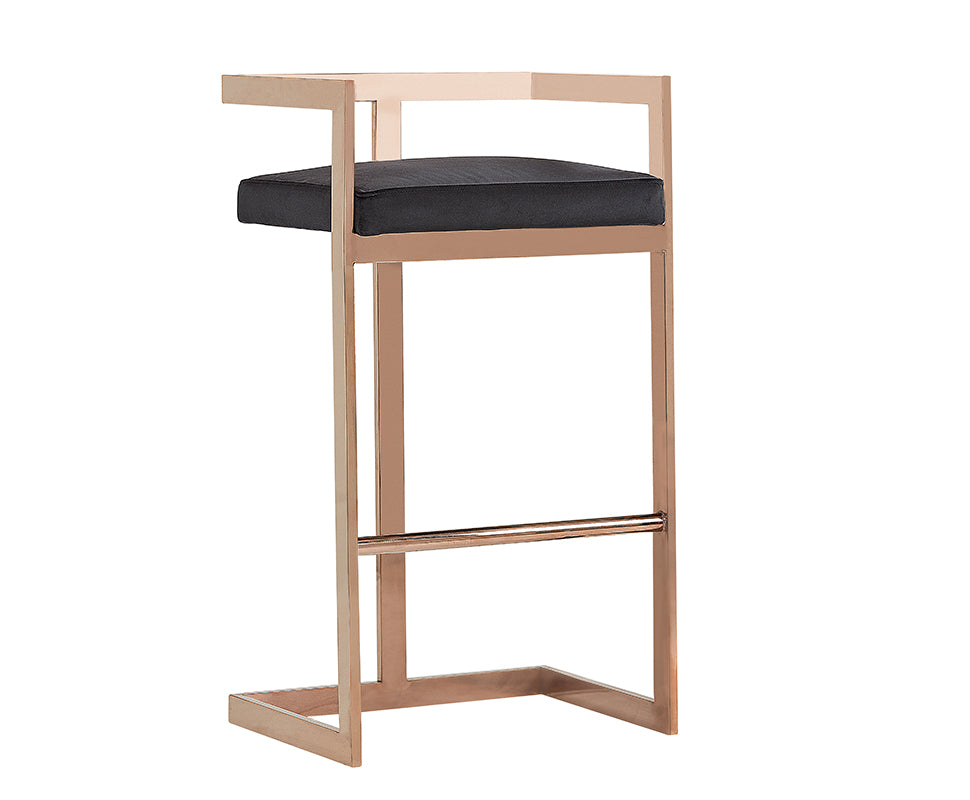 Halifax Modern Black Velvet & Rosegold Bar Stool - image 4