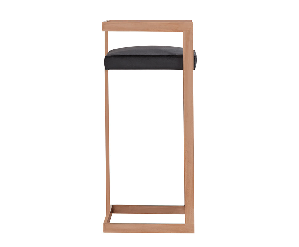 Halifax Modern Black Velvet & Rosegold Bar Stool