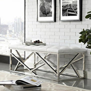 Lindsey Modern White Leatherette & Stainless Steel Bench - image 3