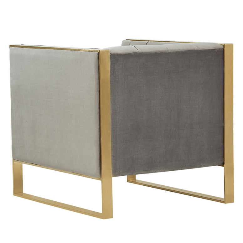 Carlos Modern Grey Velvet & Gold Accent Chair - image 4