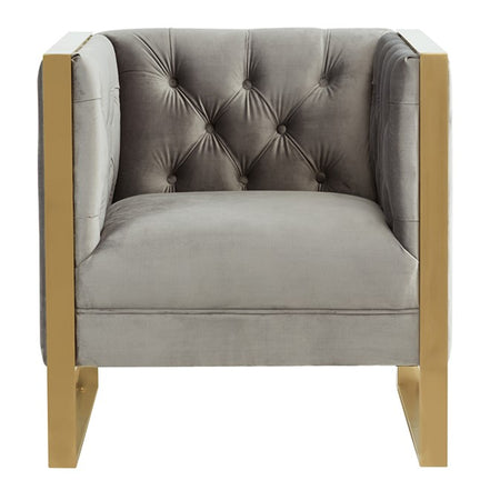 Carlos Modern Grey Velvet & Gold Accent Chair