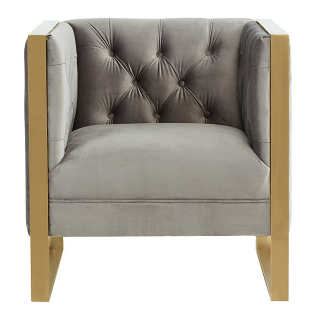 Carlos Modern Grey Velvet & Gold Accent Chair