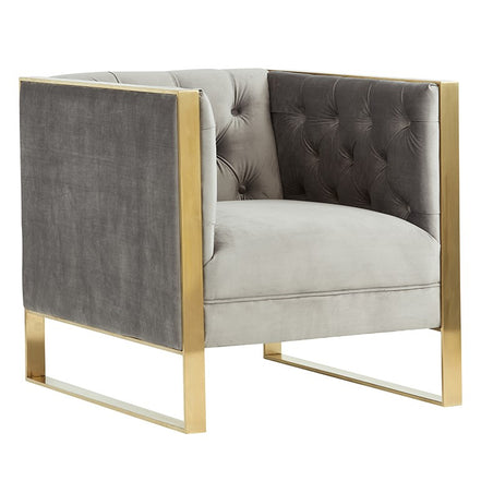 Carlos Modern Grey Velvet & Gold Accent Chair - image 2