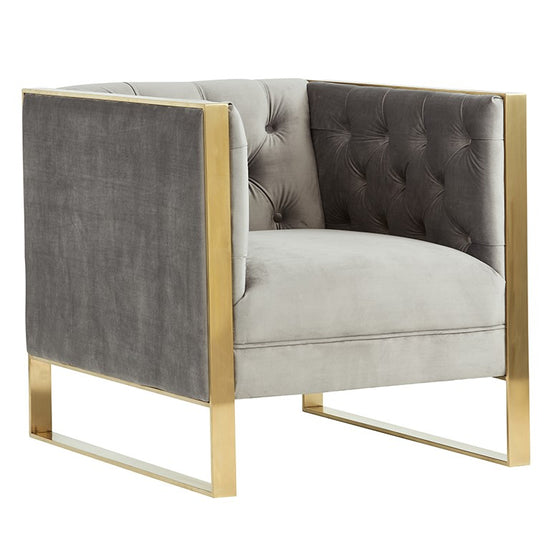 Carlos Modern Grey Velvet & Gold Accent Chair - image 2