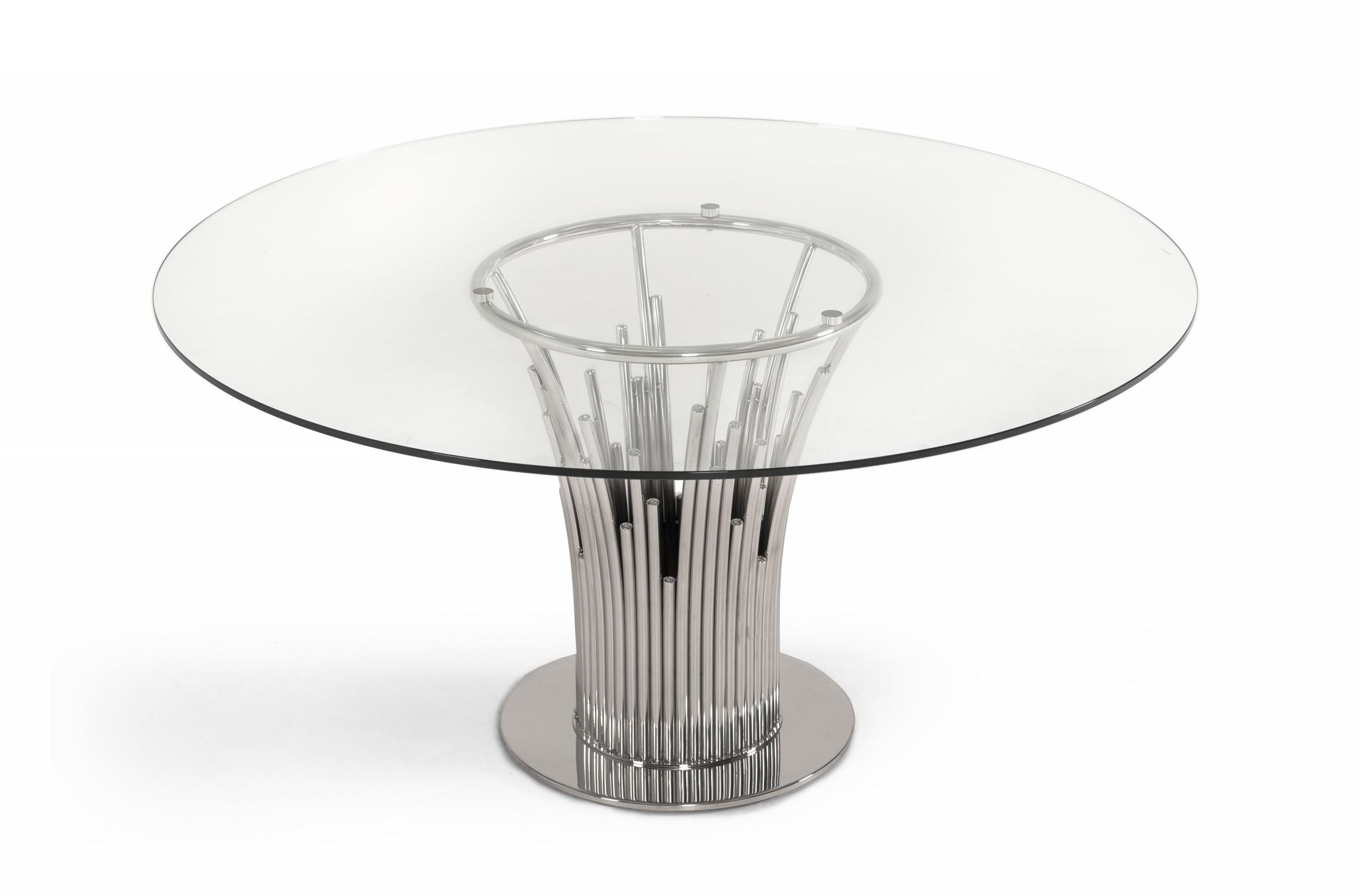 Paxton - Modern Round Glass & Stainless Steel Dining Table - image 4