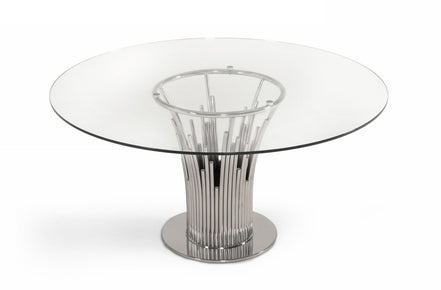Paxton - Modern Round Glass & Stainless Steel Dining Table - image 4