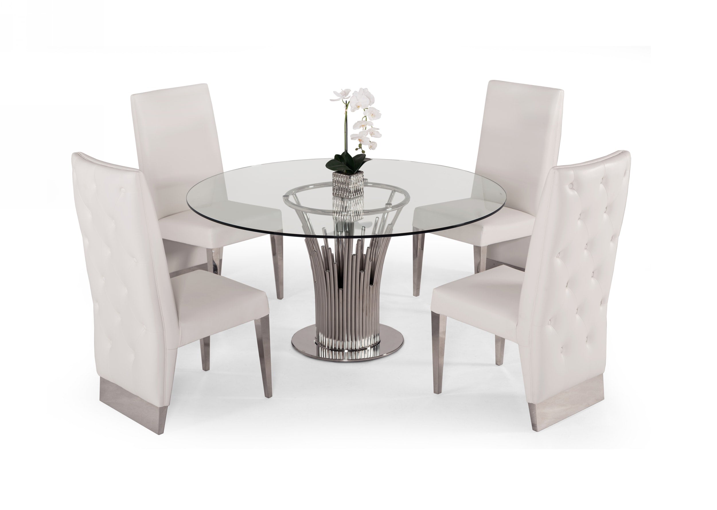 Paxton - Modern Round Glass & Stainless Steel Dining Table