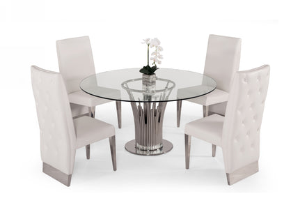 Paxton - Modern Round Glass & Stainless Steel Dining Table