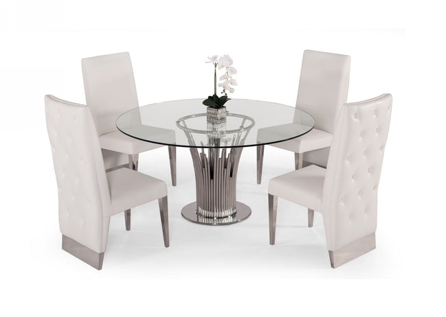 Paxton - Modern Round Glass & Stainless Steel Dining Table