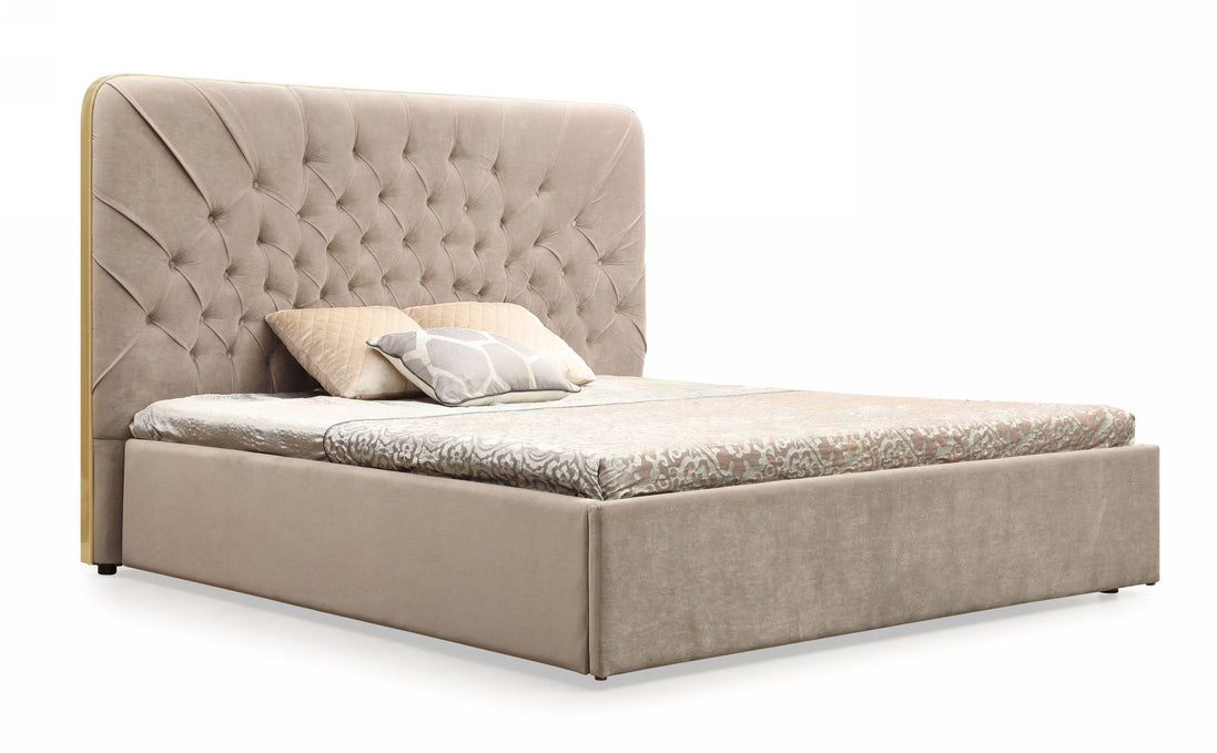 Moontide - Eastern King Glam Beige Velvet and Brushed Brass Bed