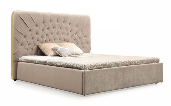 Moontide - Eastern King Glam Beige Velvet and Brushed Brass Bed