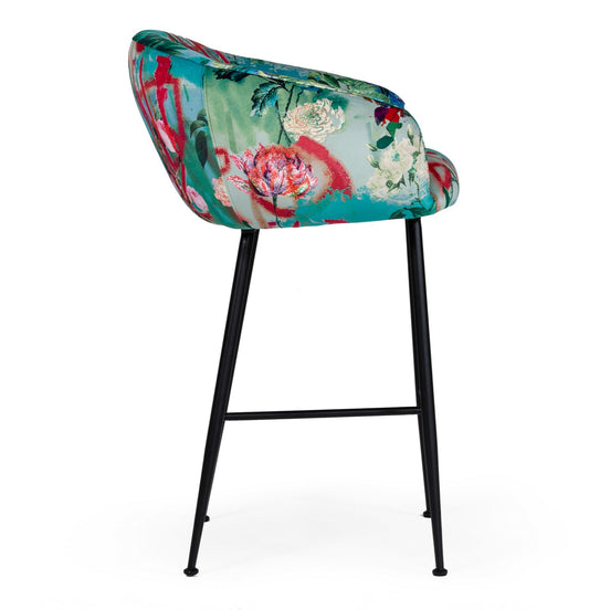 Roxann - Contemporary Floral Velvet Bar Stool - image 2