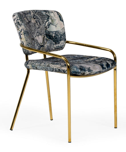 Farnon - Modern Patterned Velvet and Gold Dining Chair - image 3