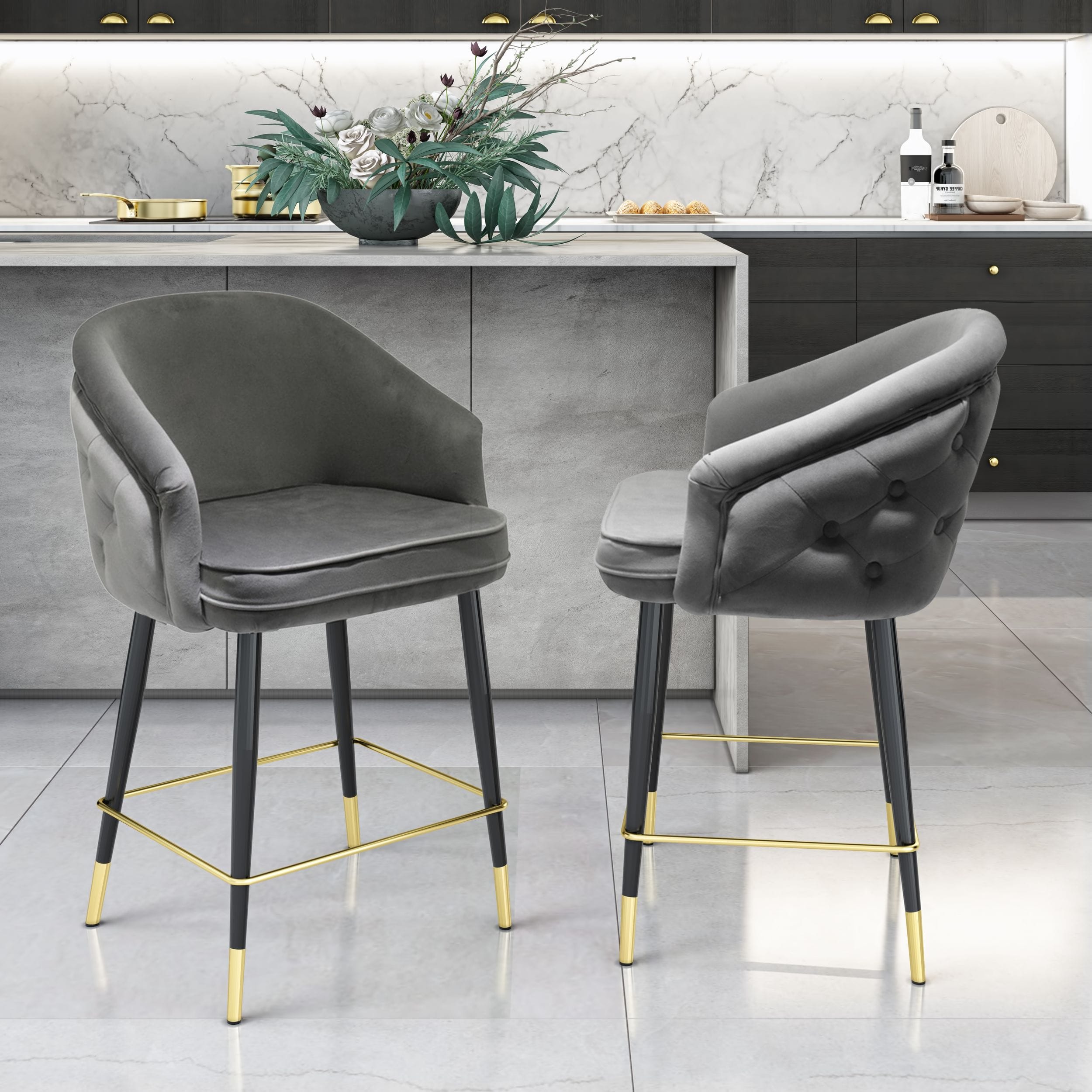 Elliot - Contemporary Grey & Black/Gold Dining Bar Stool (Set of 2) - image 4