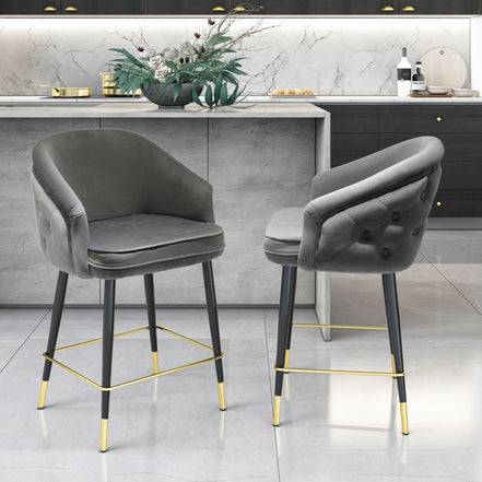 Elliot - Contemporary Grey & Black/Gold Dining Bar Stool (Set of 2) - image 4