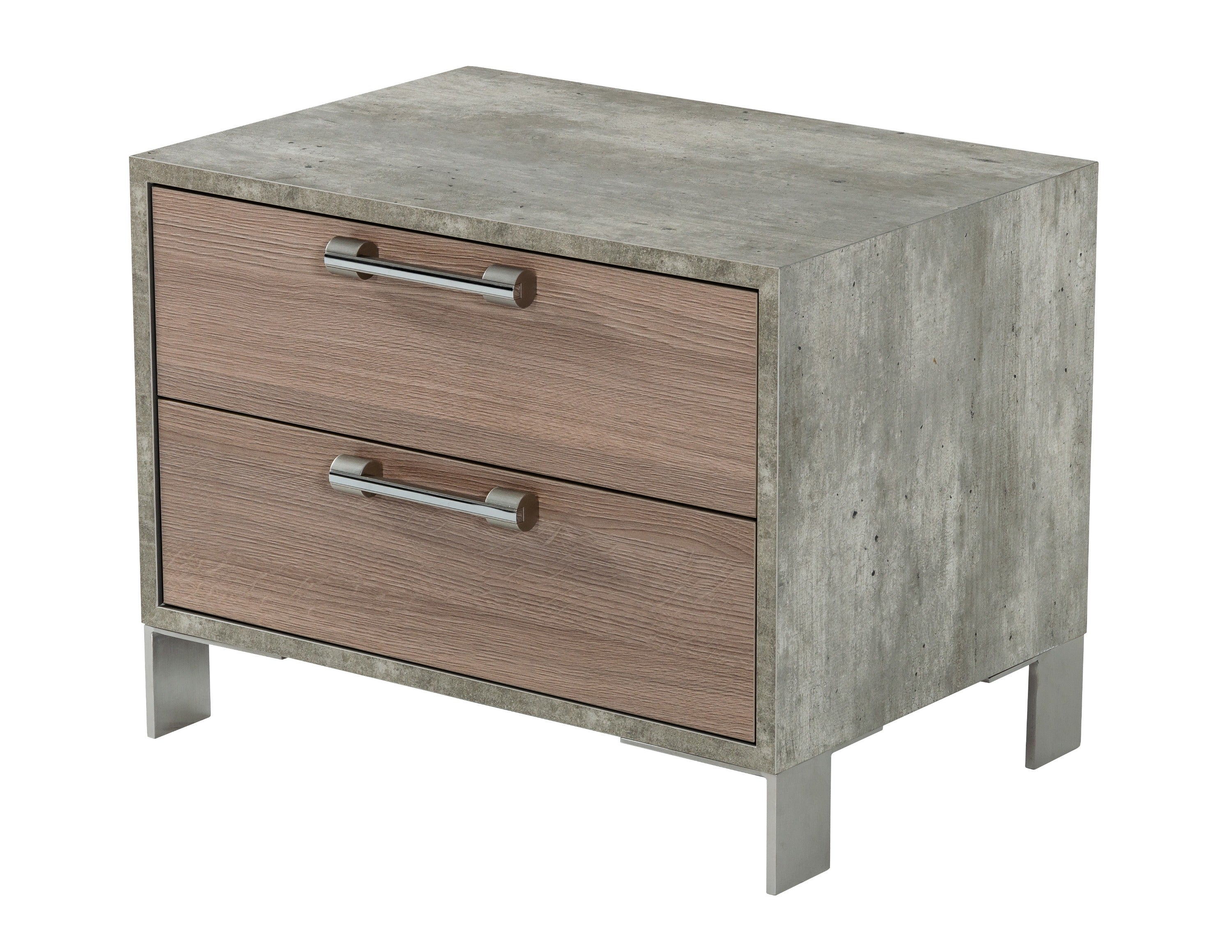 Boston - Modern Brown Oak & Brushed Stainless Steel Nightstand - image 5