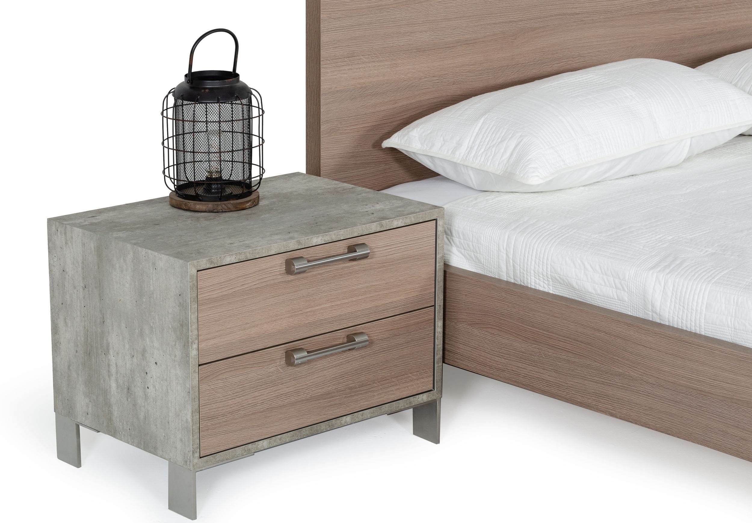 Boston - Modern Brown Oak & Brushed Stainless Steel Nightstand - image 2