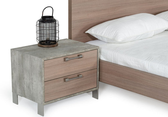 Boston - Modern Brown Oak & Brushed Stainless Steel Nightstand - image 2
