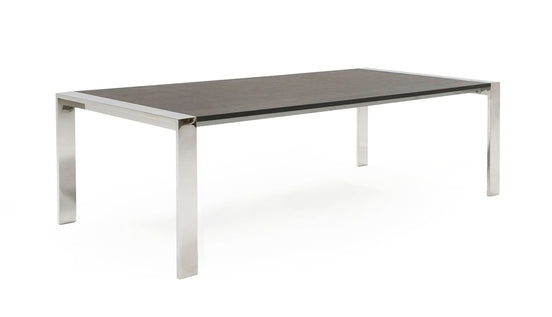 Fauna - Modern Elm Grey & Stainless Steel Chrome Dining Table