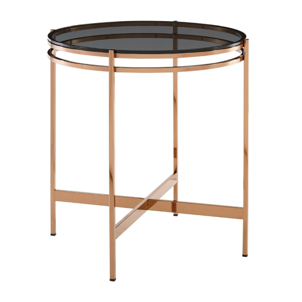 Bradford - Modern Smoked Glass & Rosegold Small End Table