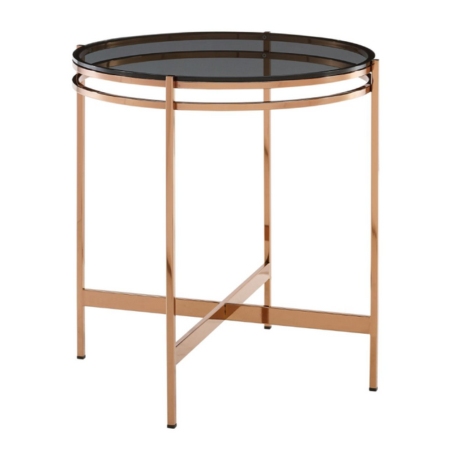 Bradford - Modern Smoked Glass & Rosegold Small End Table
