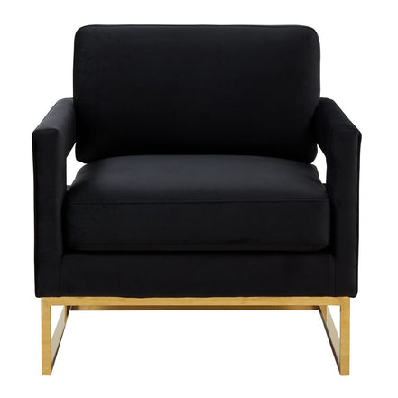 Edna - Modern Black Velvet & Gold Accent Chair