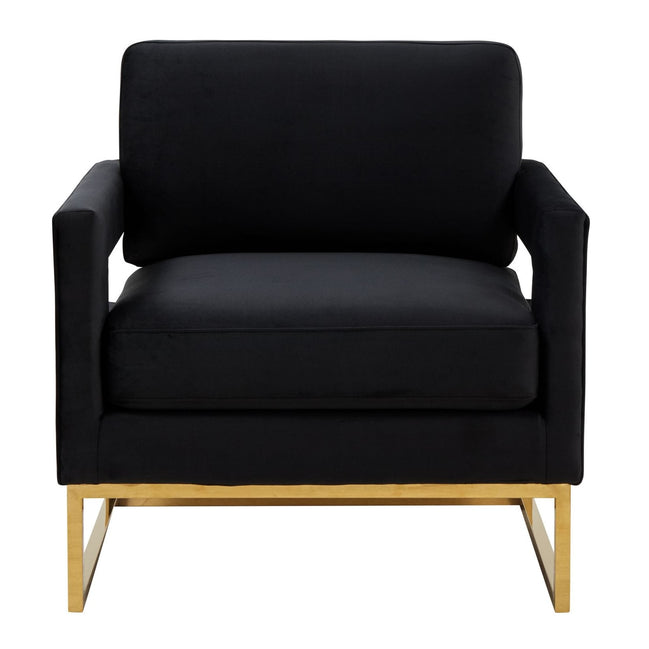 Edna - Modern Black Velvet & Gold Accent Chair