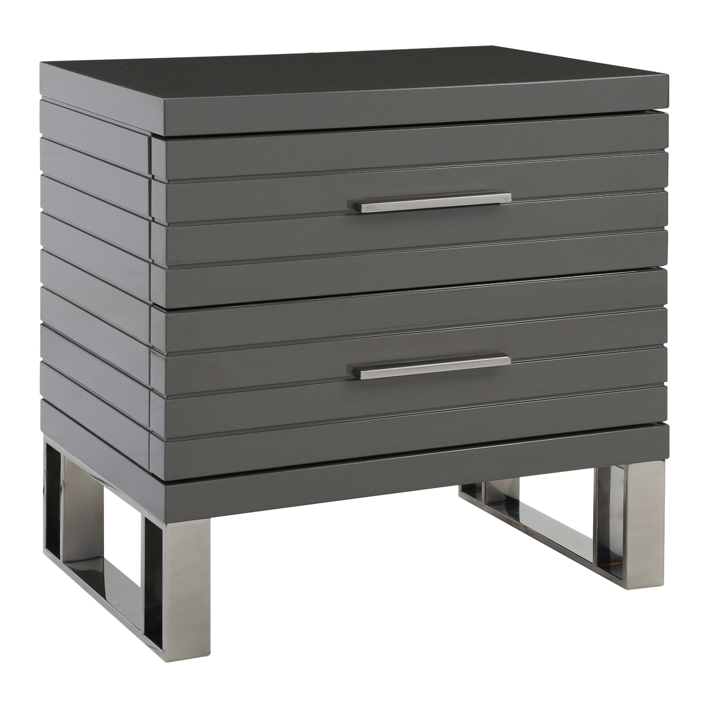 Splendor - Grey High Gloss Slatted Nightstand - image 2