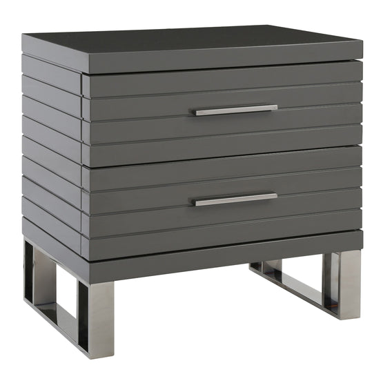 Splendor - Grey High Gloss Slatted Nightstand - image 2
