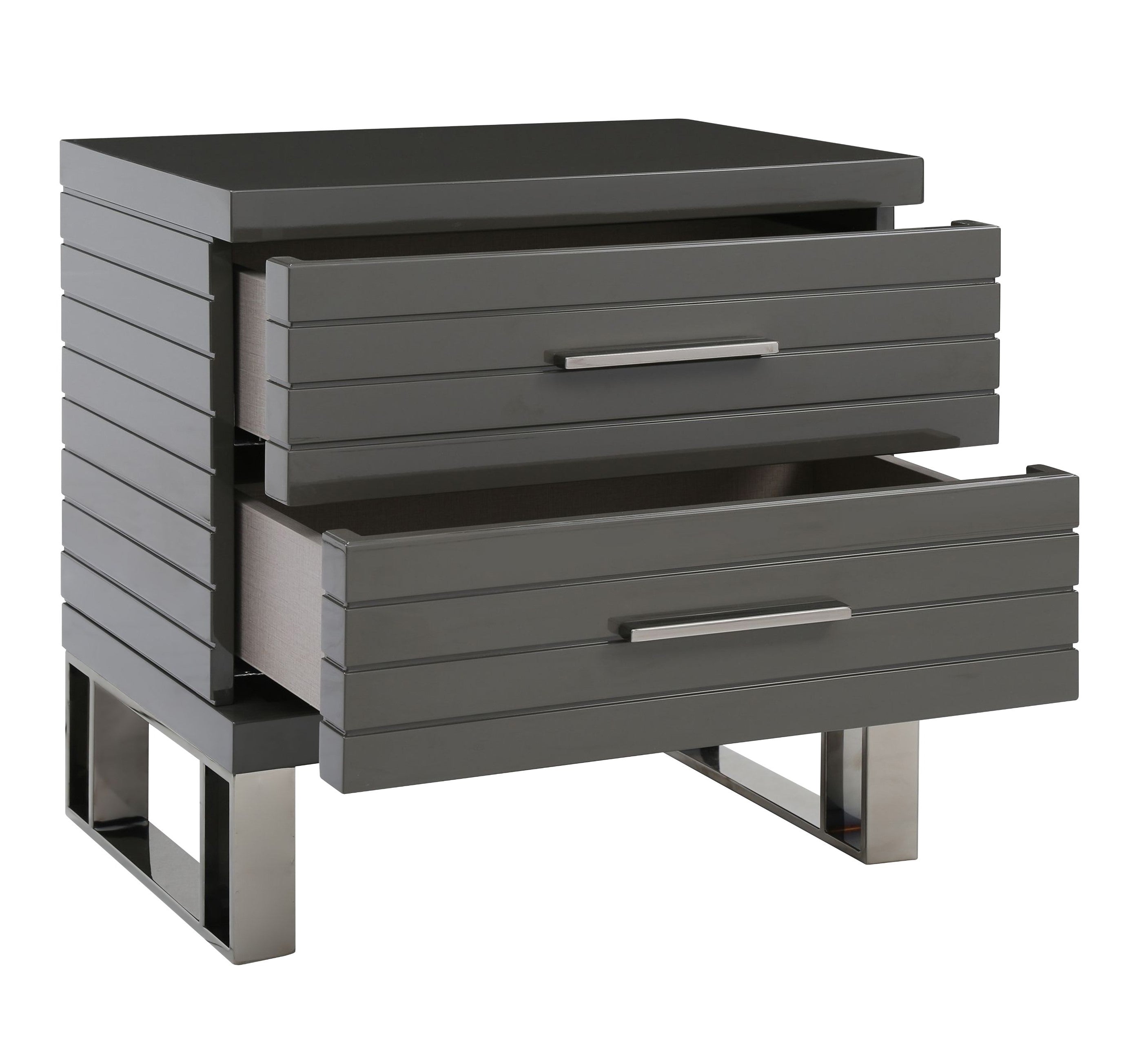 Splendor - Grey High Gloss Slatted Nightstand - image 3