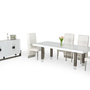 Lenny- Modern White High Gloss & Stainless Steel Gun Metal Dining Table - image 3