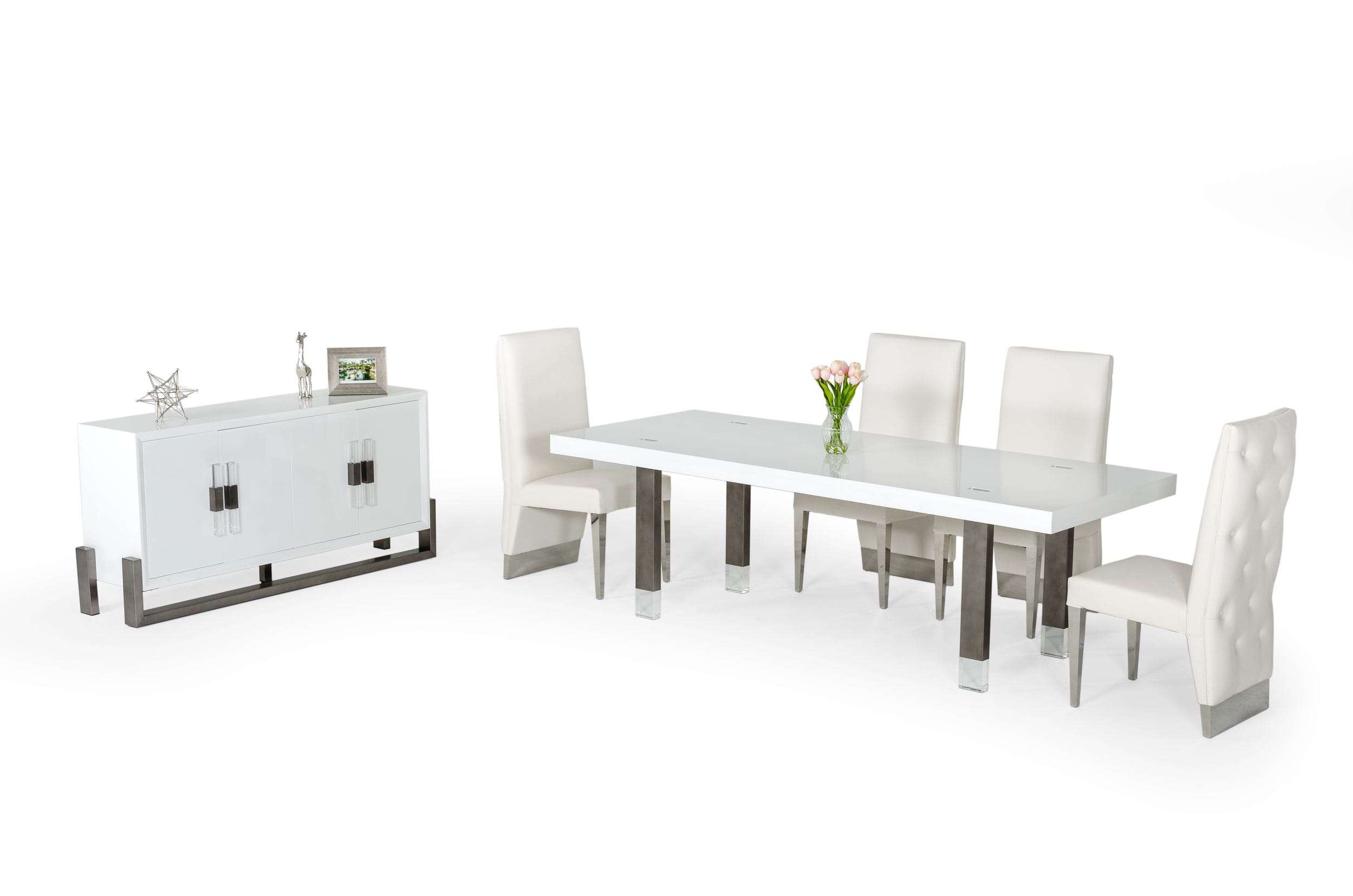 Lenny- Modern White High Gloss & Stainless Steel Gun Metal Dining Table - image 3