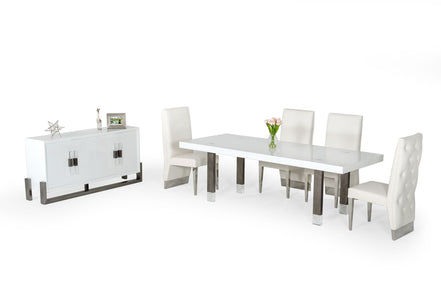 Lenny- Modern White High Gloss & Stainless Steel Gun Metal Dining Table - image 3