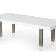 Lenny- Modern White High Gloss & Stainless Steel Gun Metal Dining Table