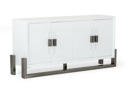Lenny - Modern White High Gloss & Stainless Steel Gun Metal Buffet